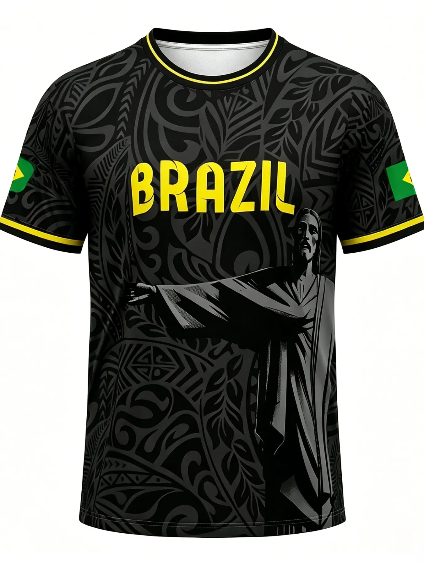 Men's Brazilian Tribal Pattern T-Shirt, Summer Breathable Mesh Sport Top, Ethnic Casual Shirt, Festival Streetwear, Loose-Fit Short Sleeve