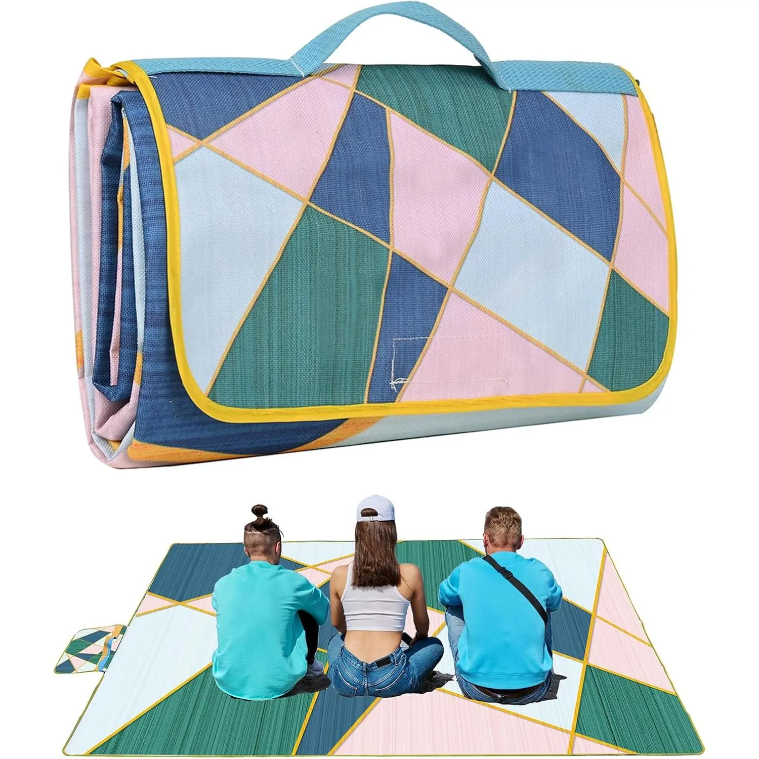 Extra Large Waterproof Picnic Blanket 80"x80" Foldable Sandproof Beach Mat Lightweight Outdoor Camping Blanket with Carry Handle for Park, Hiking, Travel, Beach, Concert & Grass