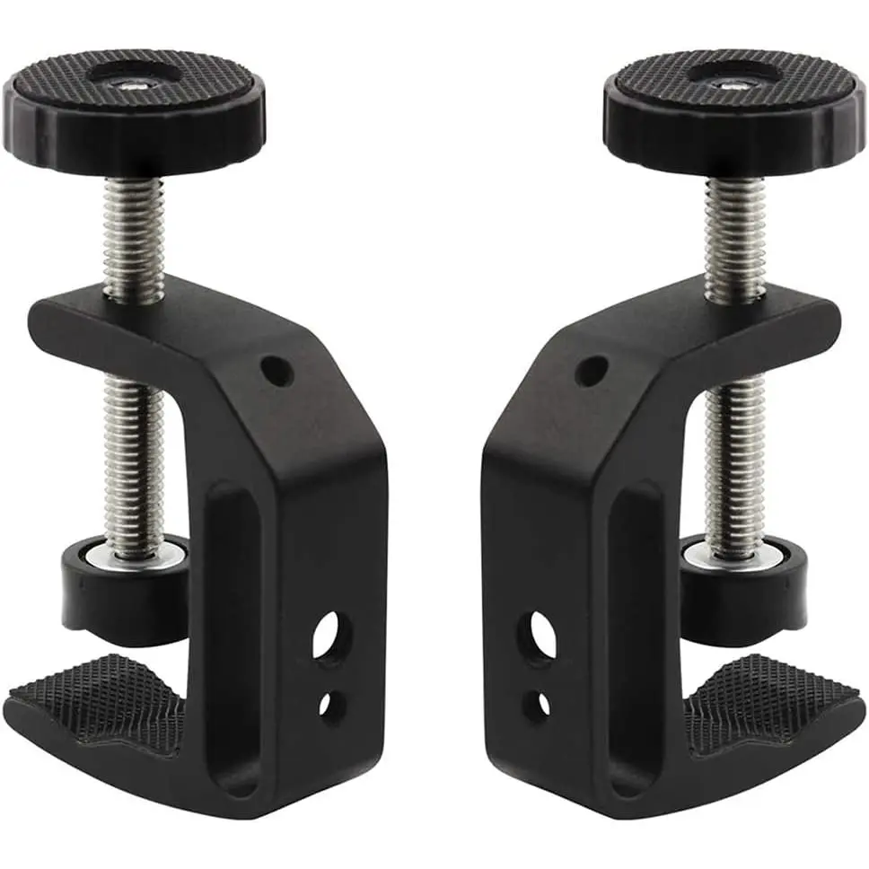 Universal C-Clamp Aluminum Support Clamp Desktop Mount Holder Stand with 1/4" and 3/8" Thread Black(2 Pcs)