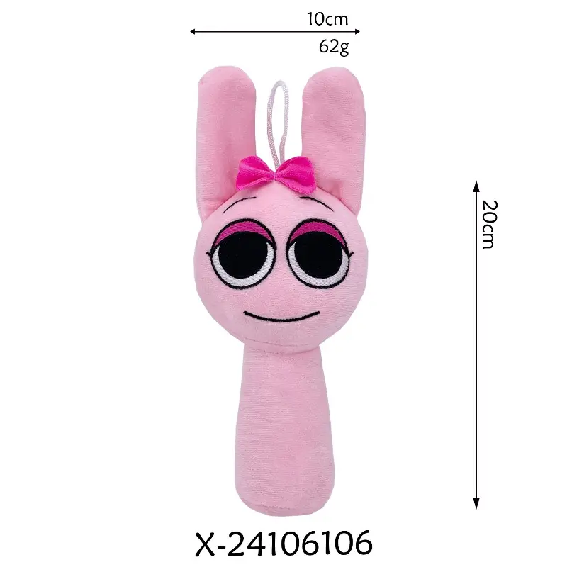 Sprunki Pinkii Plush Toy 20cm Cute Pink Bunny Stuffed Doll Soft Anime Game Character Plushie with Hanging Rope for Kids Gift Collection