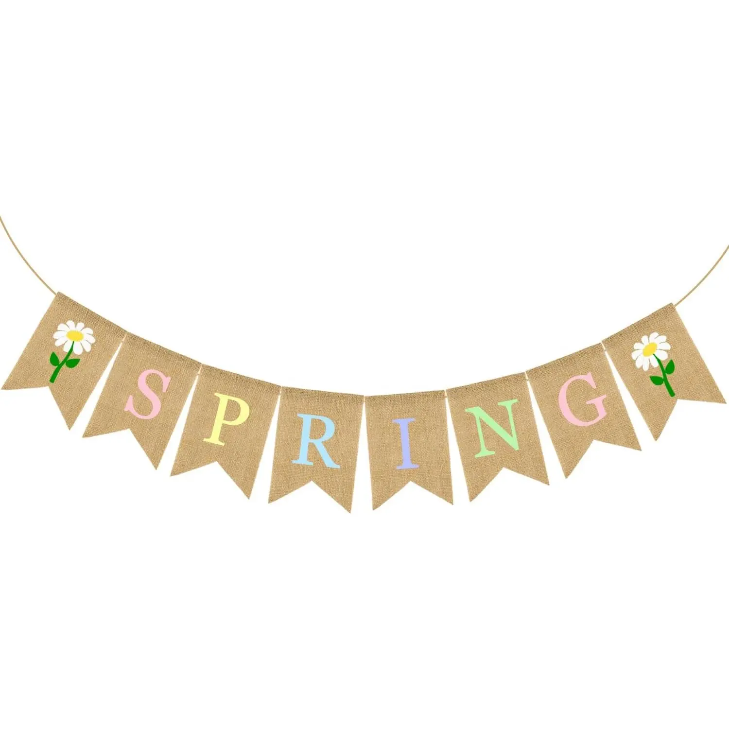 Spring Burlap Banner Colorful Spring Bunting Banner Daisy Themed Bunting Garland Rustic  Flower  Garland Springtime Theme Party Decor for Mantle Fireplace Wall  Porch Door