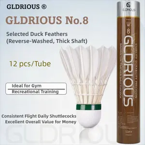 GLDRIOUS No.8 Badminton Shuttlecocks 12pcs - Selected Duck Feather, Stable Flight & Great Value for Recreational Training Cork Material Composite Cork