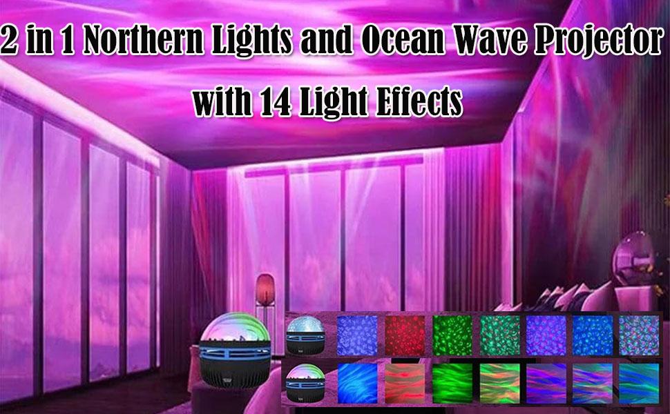 Northern Lights and Ocean Wave Projector with 14 Light Effects for Bedroom, Game Rooms, Home Theater, Birthday, Party, Led Lights for Wall Decor (Wave-1PCS)