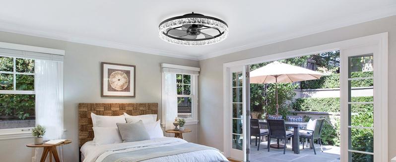 Ceiling Fans with Lights and Remote, 20'' Low Profile Ceiling Fans, 3000K-6500K Dimmable Modern Flush Mount LED Ceiling Fan, 6 Wind Speeds, Fandelier Ceiling Fan with Lights for Bedroom