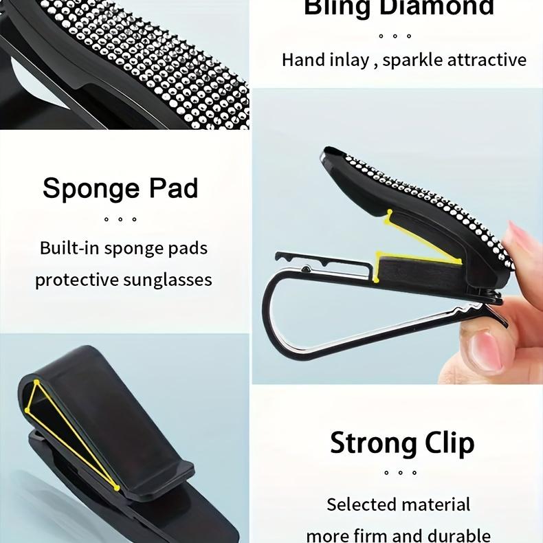1pc Sparkling Rhinestone - Car Sun Visor Clip - Multifunctional Fashion Glasses Holder for Vehicle Interior Accessories