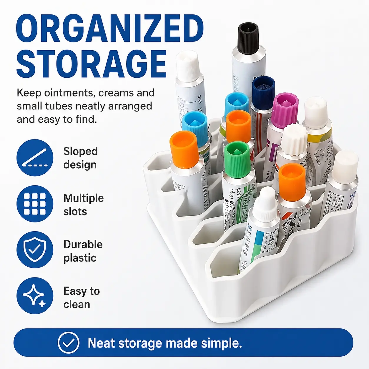 Medicine Cream Organizer - Cream & Ointment Desktop Organizer, 32-compartment Multi-layer Vertical Storage - Sturdy & Durable, Black & White Design, with Labeled Dividers - Space-saving Storage Rack