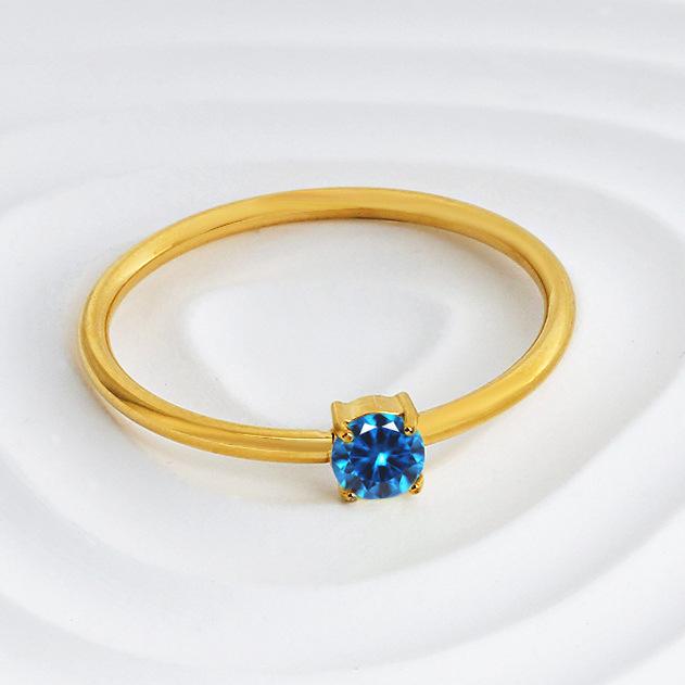 Birthstone Rings for Women Non Tarnish Golden Stackable Rings Dainty Round CZ Pinky Plain Band Ring Personalized Jewelry Gift for Birthday Size 6-9