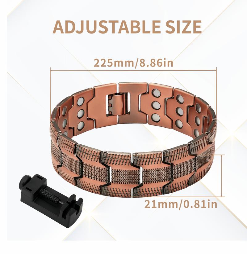3X Men's Pure Copper Adjustable Magnetic Bracelet, 5000 Gauss Strength, Hypoallergenic Durable Wristband, Party & Daily Wear, Trendy TikTok Jewelry, Health Energy Bracelet, Gift for Dad, Husband, Boyfriend3