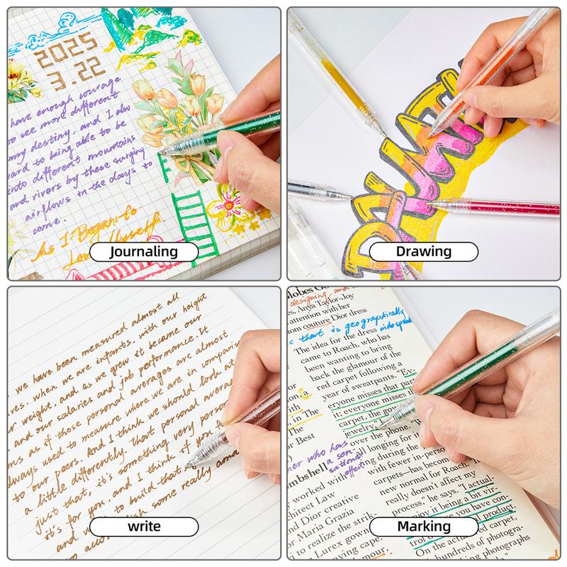 Glitter Gel Pen Set, 1.0mm Colorful Glitter Pen, Metallic Sparkle Pen, Colored Gel Pen for Handwriting Set, Notes and Markings, Students School Office Stationery
