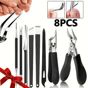 8PCS Professional Toenail Clippers Set for Thick Nails and Ingrown Toenails, Heavy Duty Stainless Steel Nail Care Kit with Angled Blade Clippers, Cuticle Tools and Nail File for Manicure and Pedicure, Men, Women and Seniors