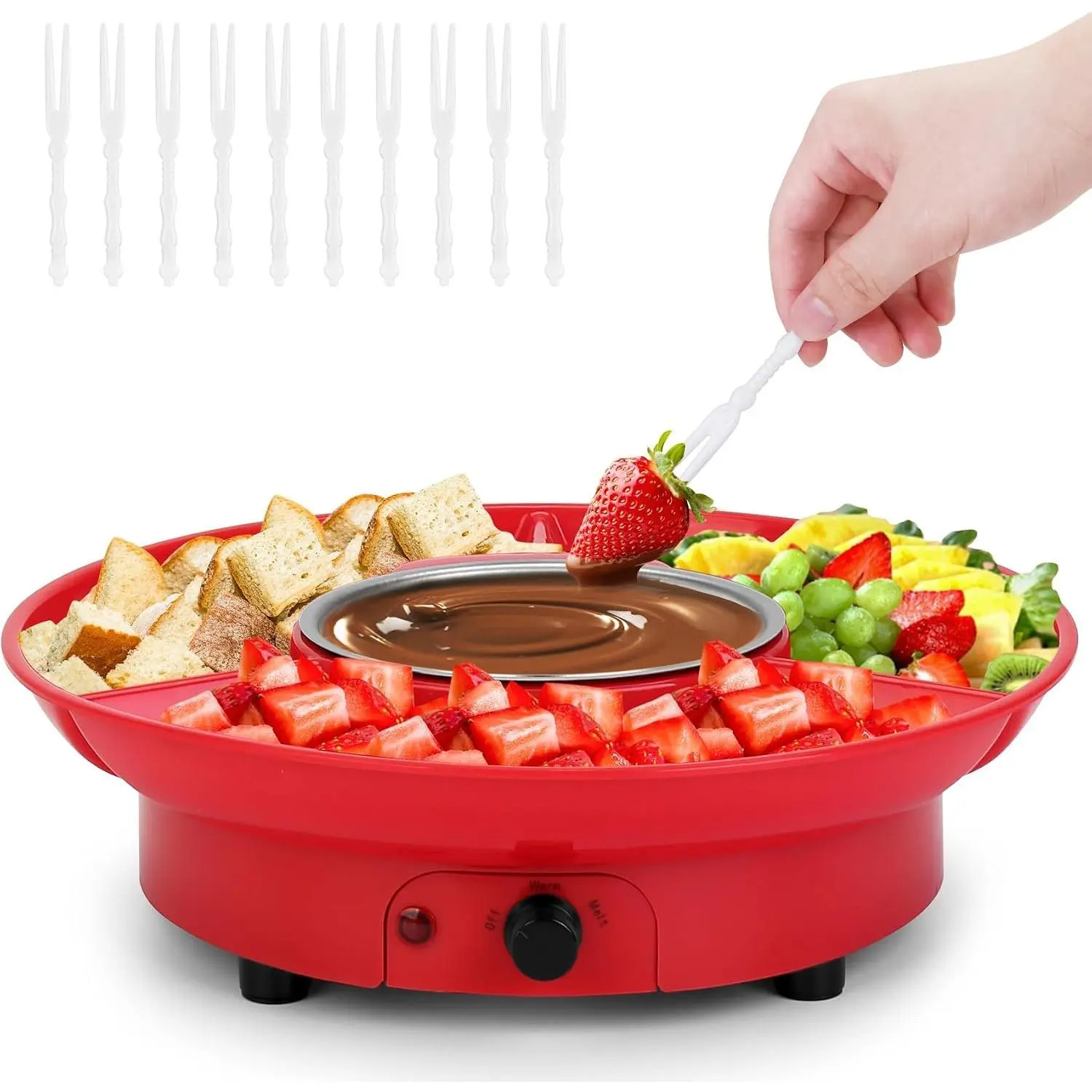 8.79oz Mini Electric Chocolate Melting Pot, Melting Fondue Set with 4PCS Forks, Cute Chocolate Fondue Fountain Warmer Machine for Milk Chocolate, Cheese, Butter, Candy (Red)