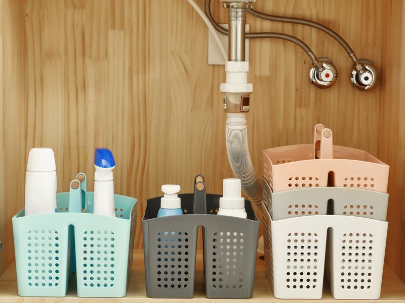 PLL Portable Shower Caddy Basket with Compartments, Plastic Divided Cleaning Caddy Organizer Storage Tote with Handle for Bathroom, College, Dorm Room Essentials, Black