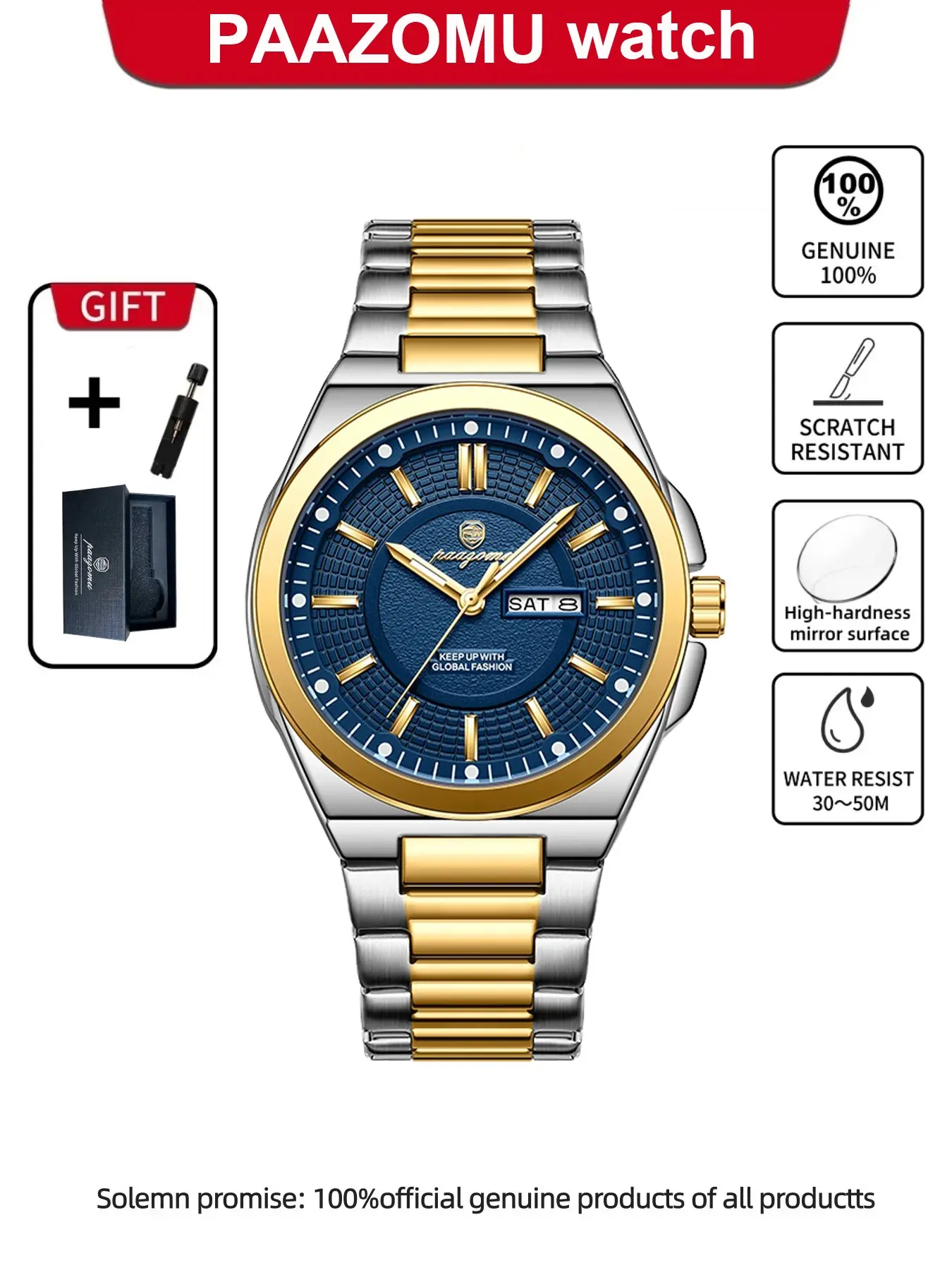 Men's Luxury Business Watch, Stainless Steel, Waterproof, Glow in Dark, Luminous Dial, Date Function, Classic Quartz Mechanical Movement, Stainless Steel Wristwatch, Classic Analog Watch