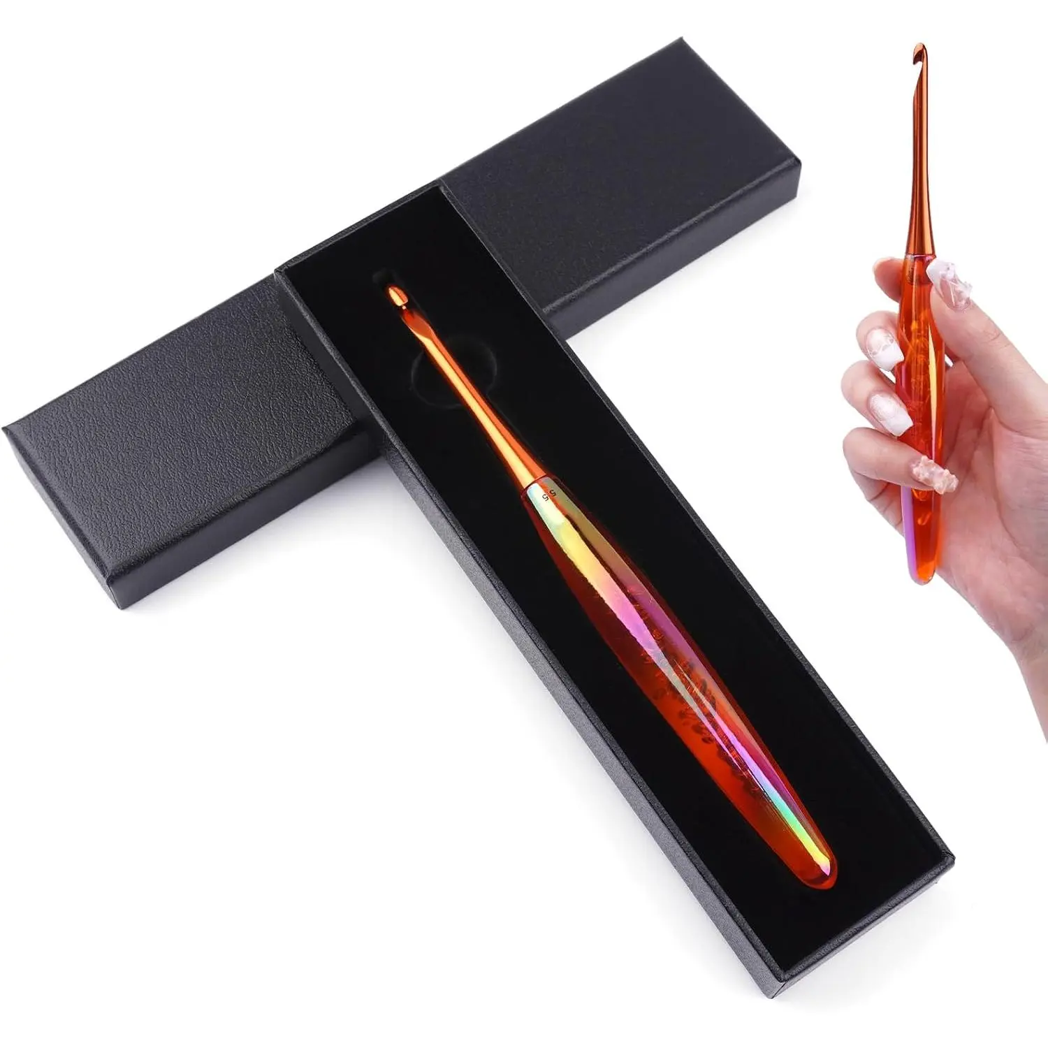 5mm Crochet Hook,Inline Crochet Hook with   Handle for  Hands,Extra Long Knitting  for Crocheting Yarn,Stainless Steal Polished Hook  for Beginner