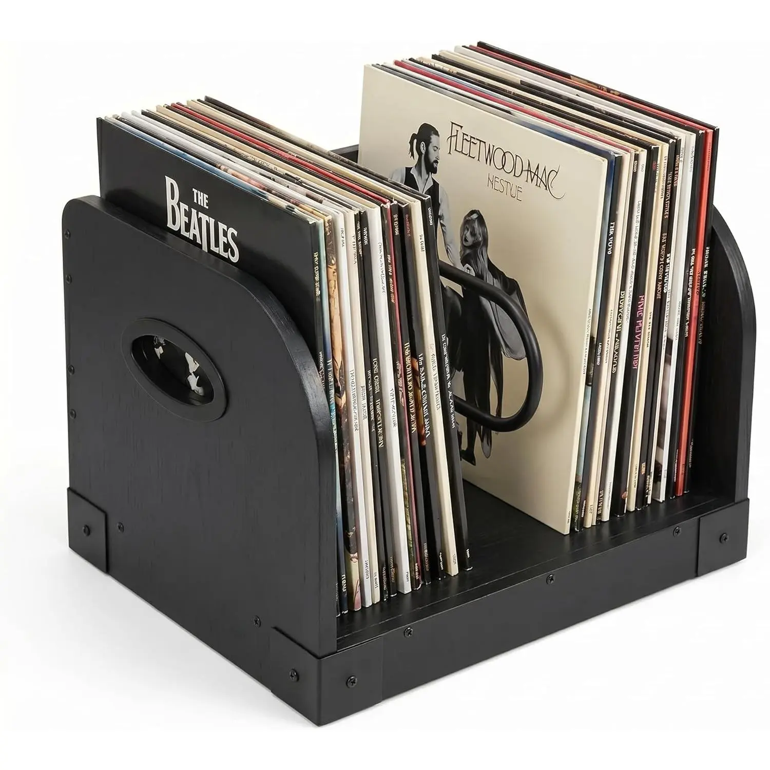 Vinyl Record Organizer Rack, Heavy-Duty 65-LP Storage Shelf with Handles, Multi-Purpose Holder