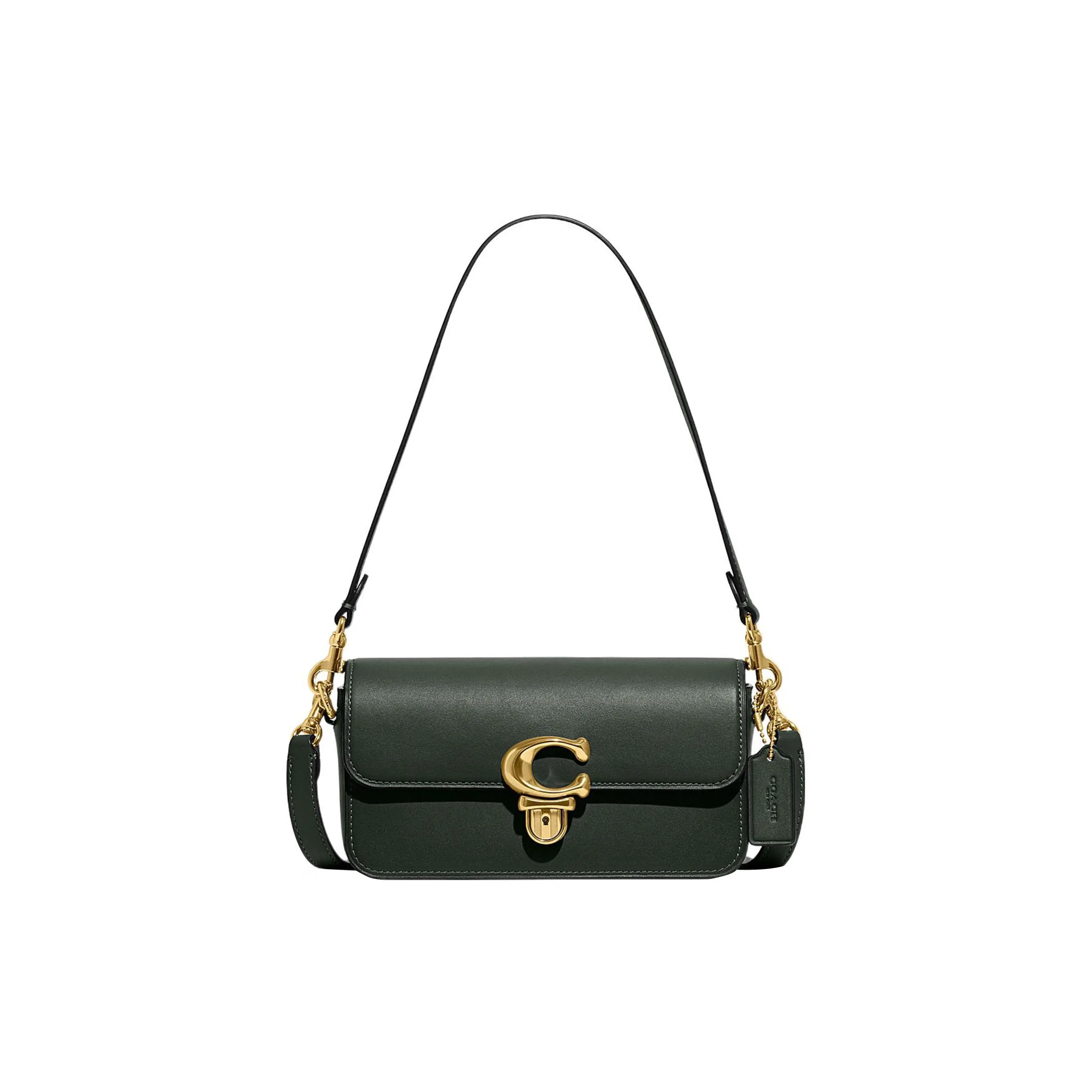 COACH Studio 20 Olive Green Leather Crossbody Bag for Women with Silver Logo and Turn-Lock Closure