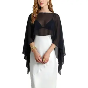 Women Chiffon Shawl Cape Mesh Sheer Poncho Top Capelets for Evening Dress Shawl Wraps Cover Up Wedding Party
