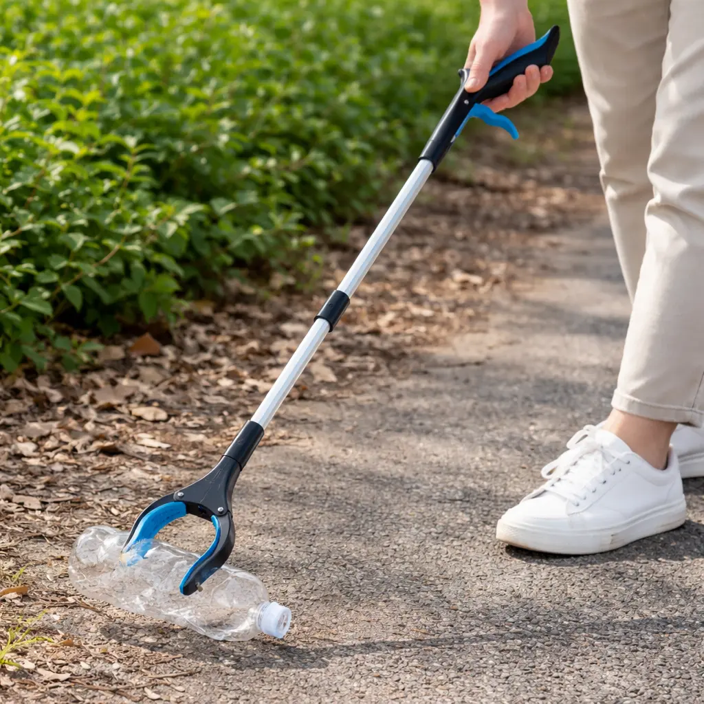 32-inch blue aluminum alloy foldable litter clip, convenient for picking up litter, garbage clip