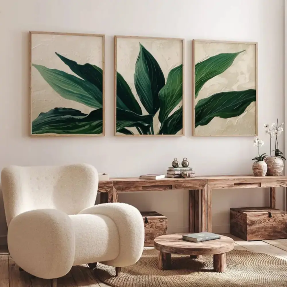 3 Pieces Monstera Plant Triptych Art Canvas Prints, Botanical Illustration Wall Mural, Fresh Nature Home Art, Nature Inspired Gallery Decor, Green Tone Painting, Aesthetic Wall Decor Pictures for Living Room and Bedroom, Framed or Unframed Artwork