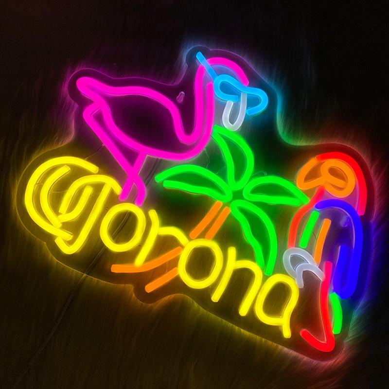 Flamingo and Parrot Coronet Neon Sign for Wall Decor Beer Bar LED Man Cave Neon Light USB Powered Neon Art Signs Decor Gifts