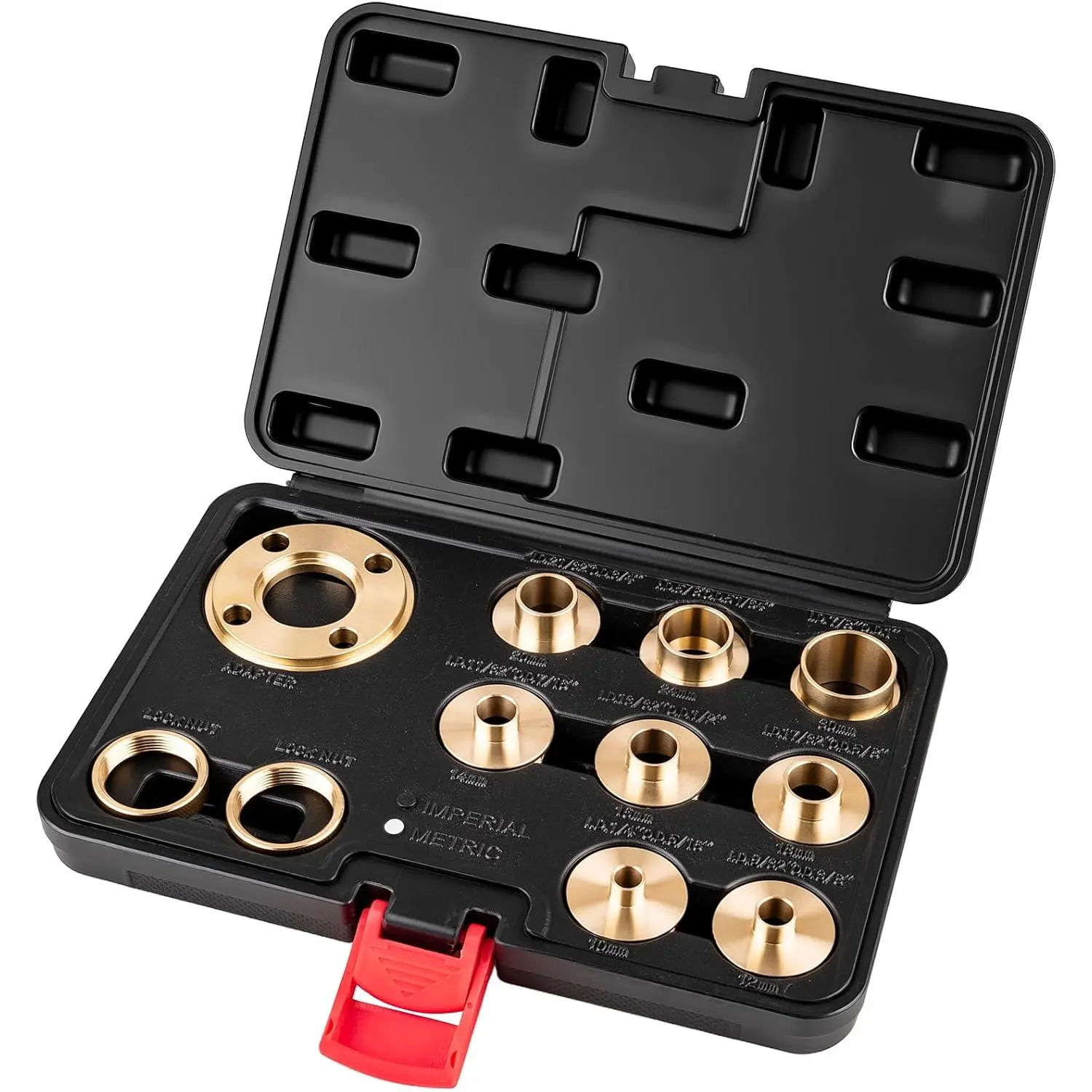 GJANSH 11PCS Brass Router Bushing Guide Set, Router Template Guide with Lock Nut Adapter, Compatible with Porter Cable Style Router Sub-Bases, for Dovetailing, Cut Out Work & Woodworking Router Accessories