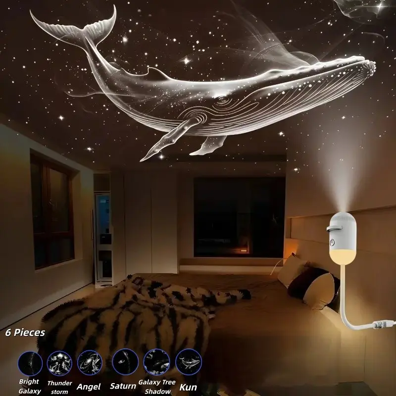Multi-Functional Portable Starry Sky Night Light Projector, Slidable Projection Films, Adjustable Brightness & 360° Rotatable Design, USB Powered Galaxy Projector Lamp for Kids & Adults, Bedroom & Car Interior Atmosphere Decor
