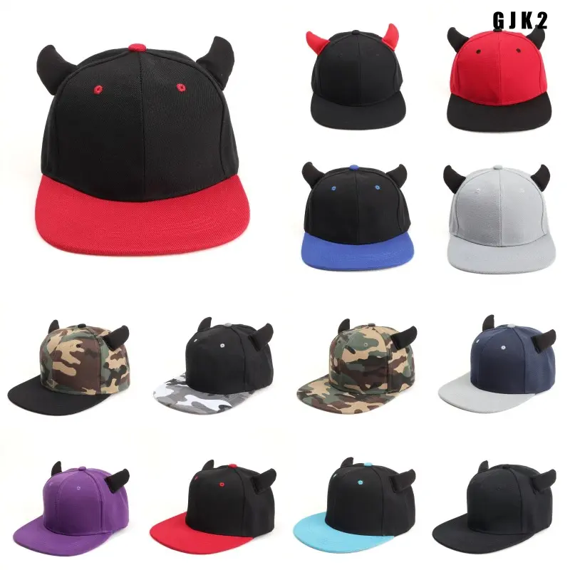 Devil Horns Snapback Hat for Men Women, 3D Ox Horn Flat Brim Baseball Cap, Adjustable Unisex Hip Hop Costume Cap, Halloween Party Cosplay Streetwear Hat, Trendy Photo Prop Accessory Gift