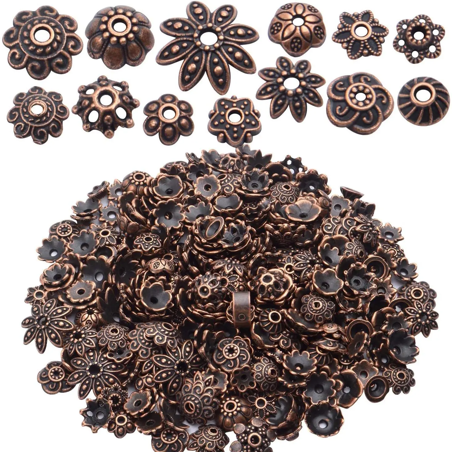 100 Gram(About 180-350pcs) Bead Caps Metal Spacers  Findings Accessories for Bracelet Necklace  Making,Antique Copper