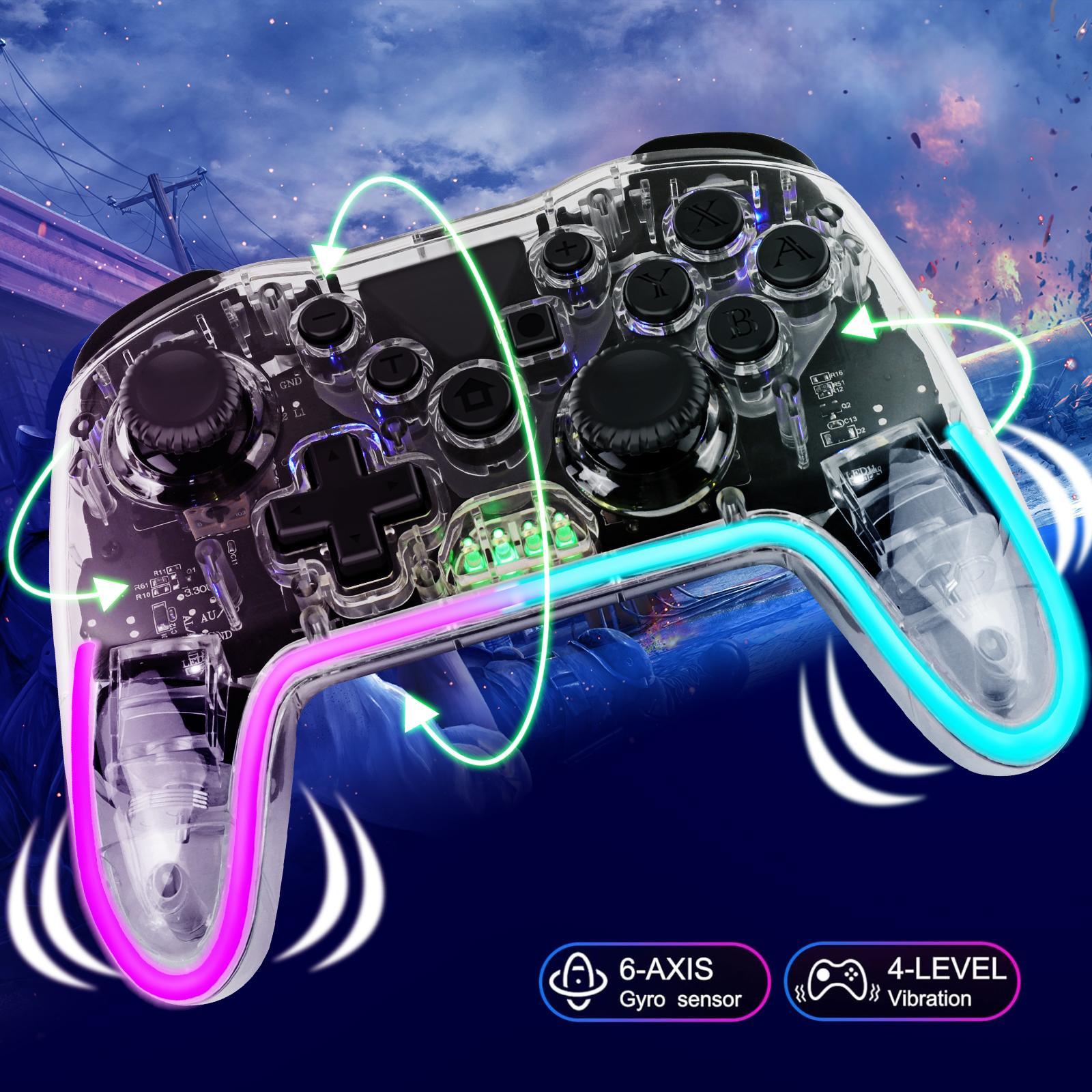 NS015 Wireless Gaming Controller, 6 Axis Dual Vibration BT Game Controller, Creative RGB Breathing Light Game Controller for Nintendo/Android/PC