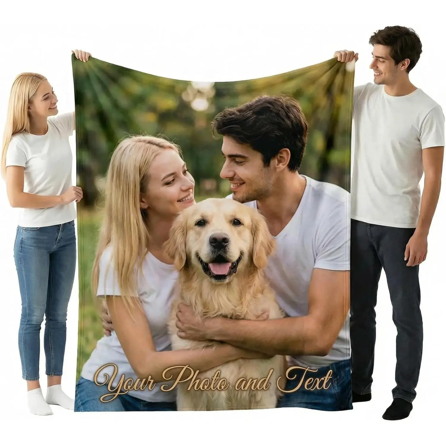 Customized 1 Photo+Text Wrinkle-Resistant Flannel Throw, Soft Cozy Decorative Bedroom Blanket, Romantic Gift for Couples with Personalizable Name Date Memory Details, Ideal for Couch Bed Sofa