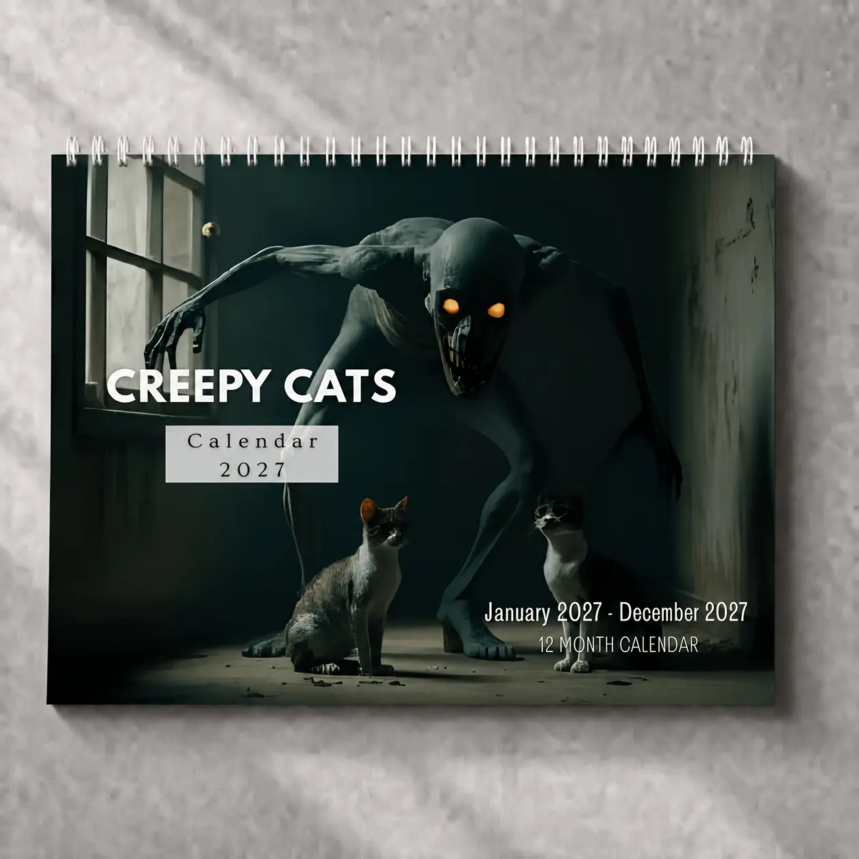 Creepy Cats 2027 Wall Calendar, Horror Cat Art Calendar, Scary Cat Wall Decor, Unique Gift for Horror Fans, Gothic Dark Aesthetic Calendar
