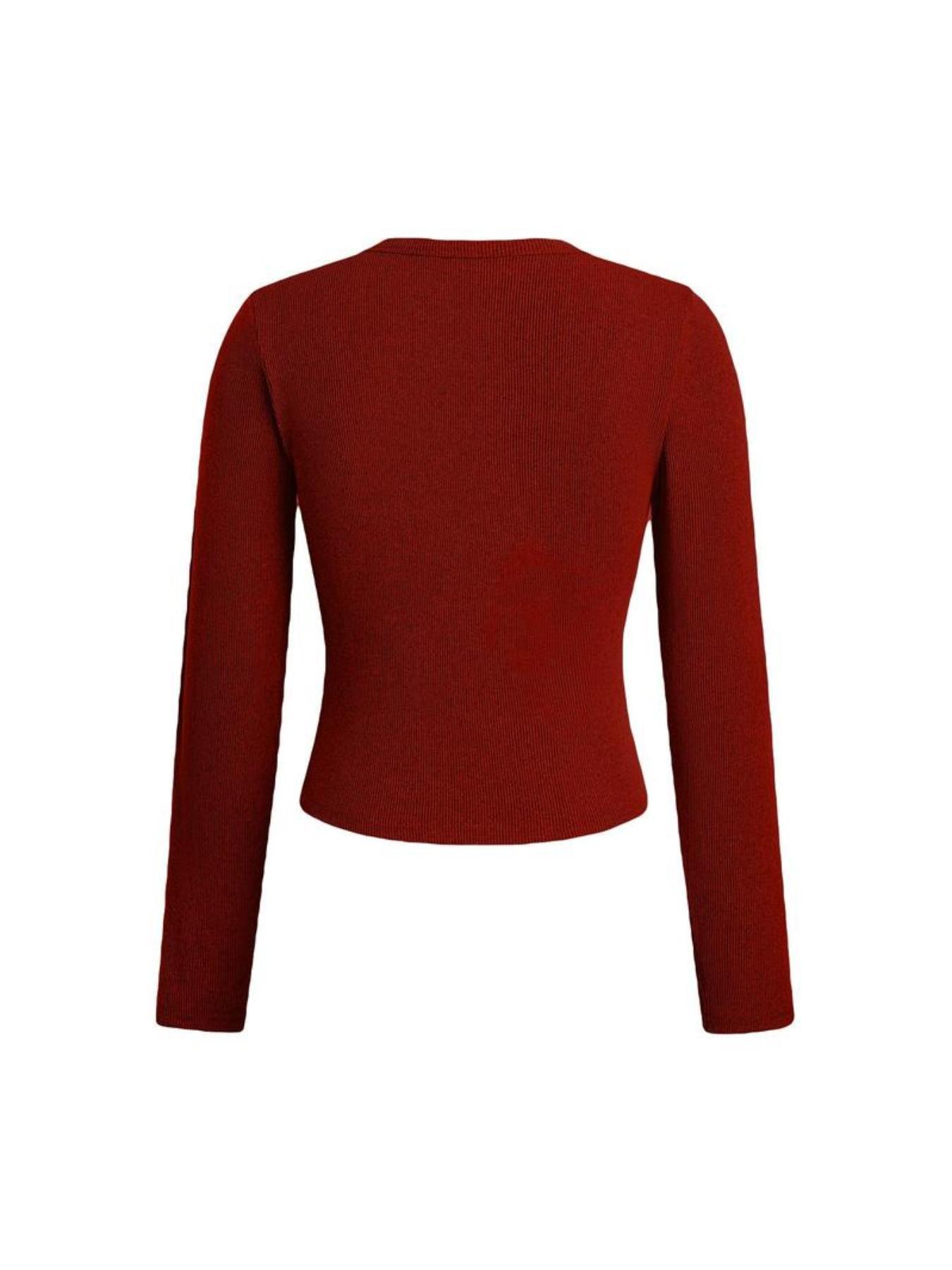 Basic Solid Color Round Neck Button Long Sleeve Slim Top