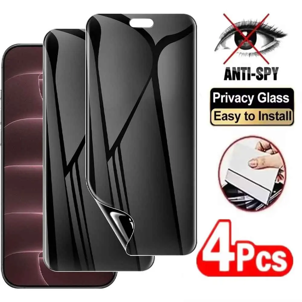 4Pack Anti Spy Full Cover Soft Hydrogel Film For 18 ProMax 18 Pro 17 Pro Max 17 Air 16 16e 15 14 13 12 11 16 Pro Max 15 Pro Max Plus Screen Protector For iPhone  iPhone 18 Pro 18 Pro Max Privacy Hydrogel Film Privacy Protections (Not Glass)