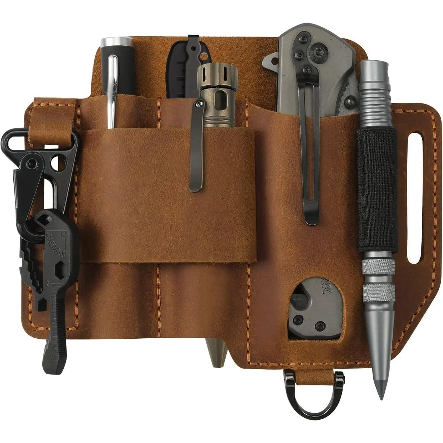Leather EDC Multitool Sheath for Belt, EDC Belt Organizer for  Tools, EDC Pocket Organizer for Men with Pen Holder, Key Fob, Flashlight Sheath