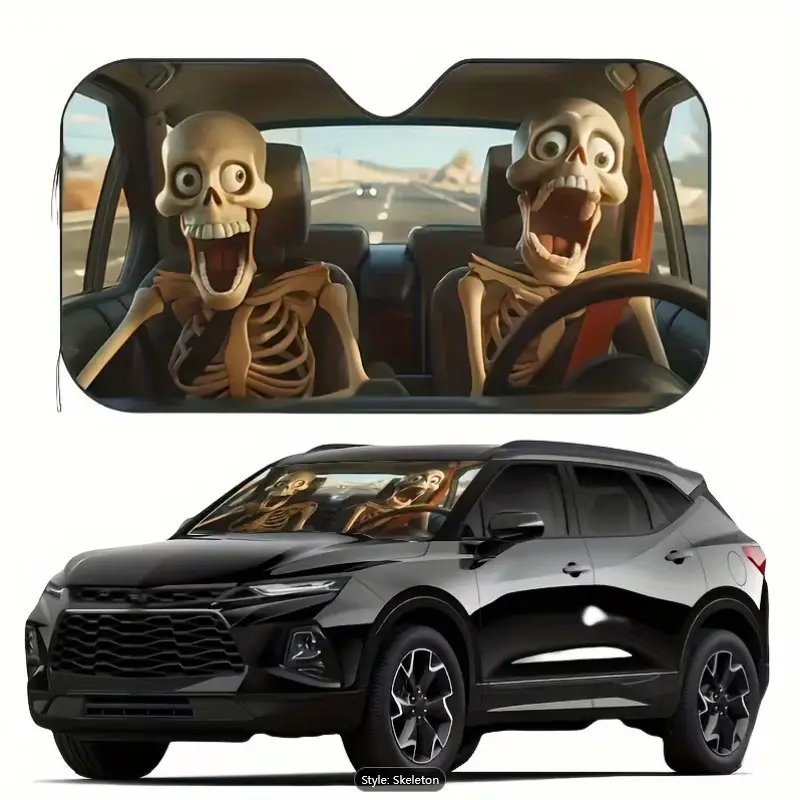 1Pcs Skull Pattern Windshield Sun Shade Front Window Sunshade With 4 Suction Cups Windshield Cover Foldable Fit for Hatchback, Truck, SUV, MPV (140x76cm) Car Window Covers