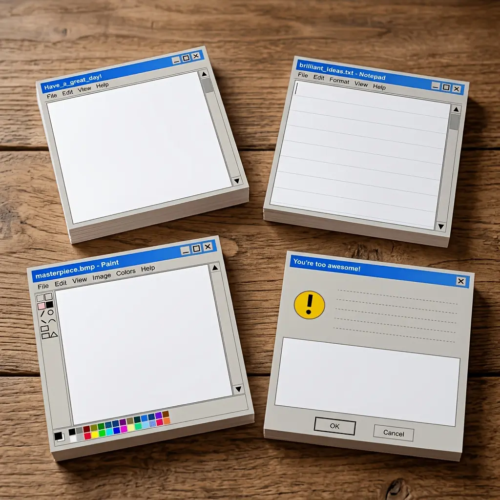 4 Pads of Retro Computer-Style Sticky Notes (3x3 Inches) – Creative Self-Adhesive Memo Pads with Vintage Design (50 Sheets Per Pad) – Ideal for Home Office and School Desk Supplies