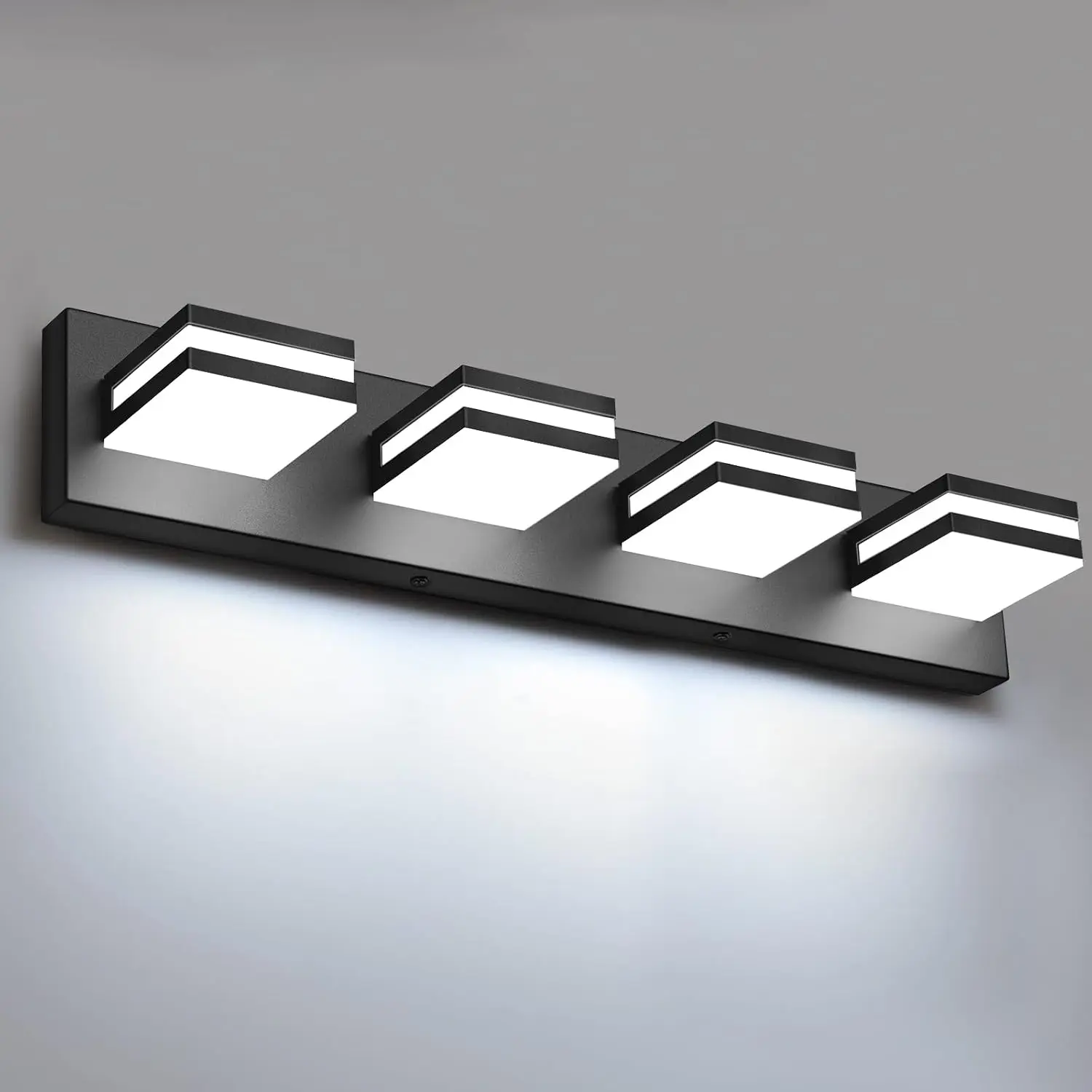 LED Modern Bathroom Lights Fixtures(4-Light,Dimmable,360°Rotate),Matte Black Acrylic Wall Lighting,Vanity Lights for Bathroom Over Mirror - 6000k 24In (No Assembly Required)