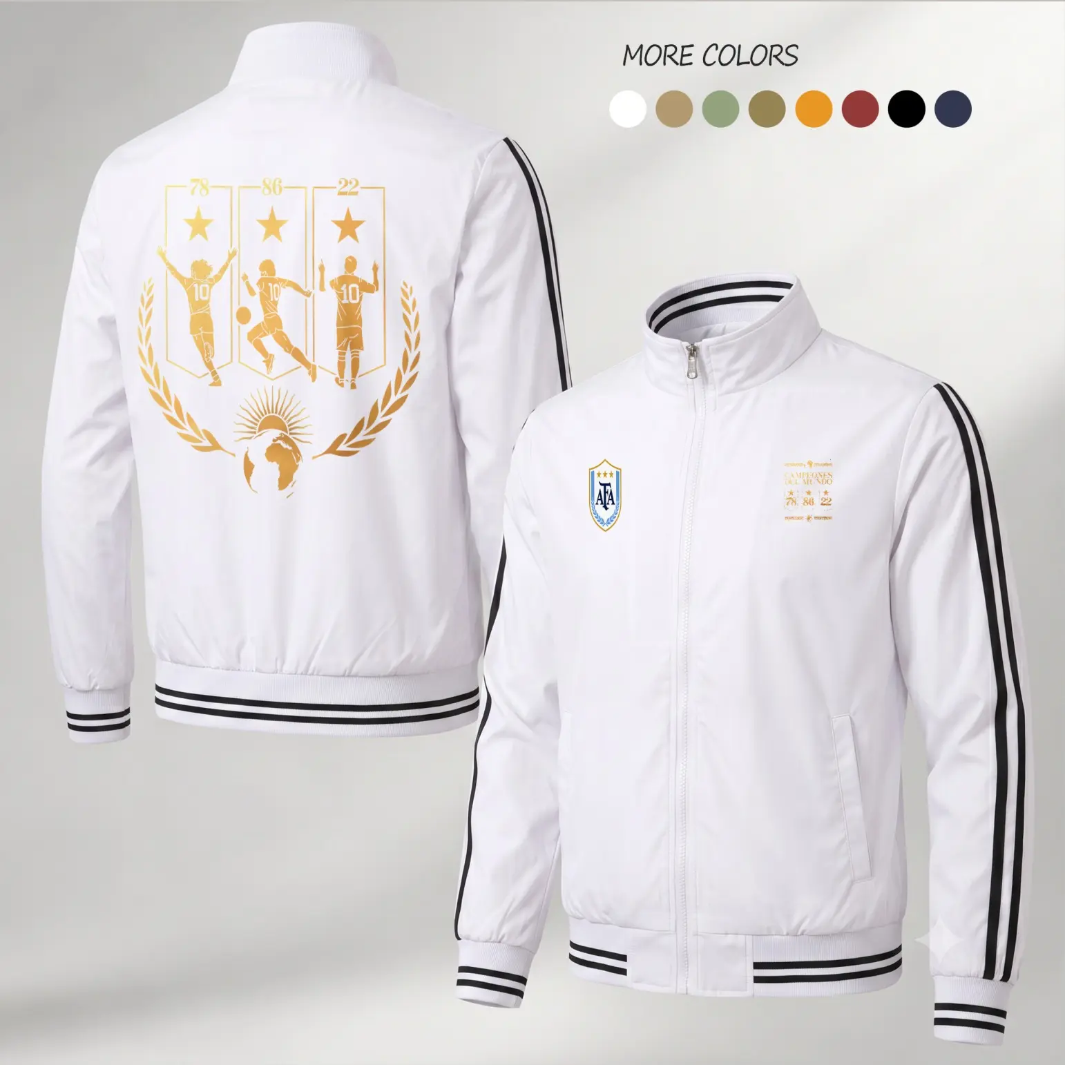 Men's Argentina Champions Graphic Track Jacket, Lightweight Zip Up Bomber Outerwear with Stand Collar, Ribbed Trim, and Stripe Details for Spring Fall