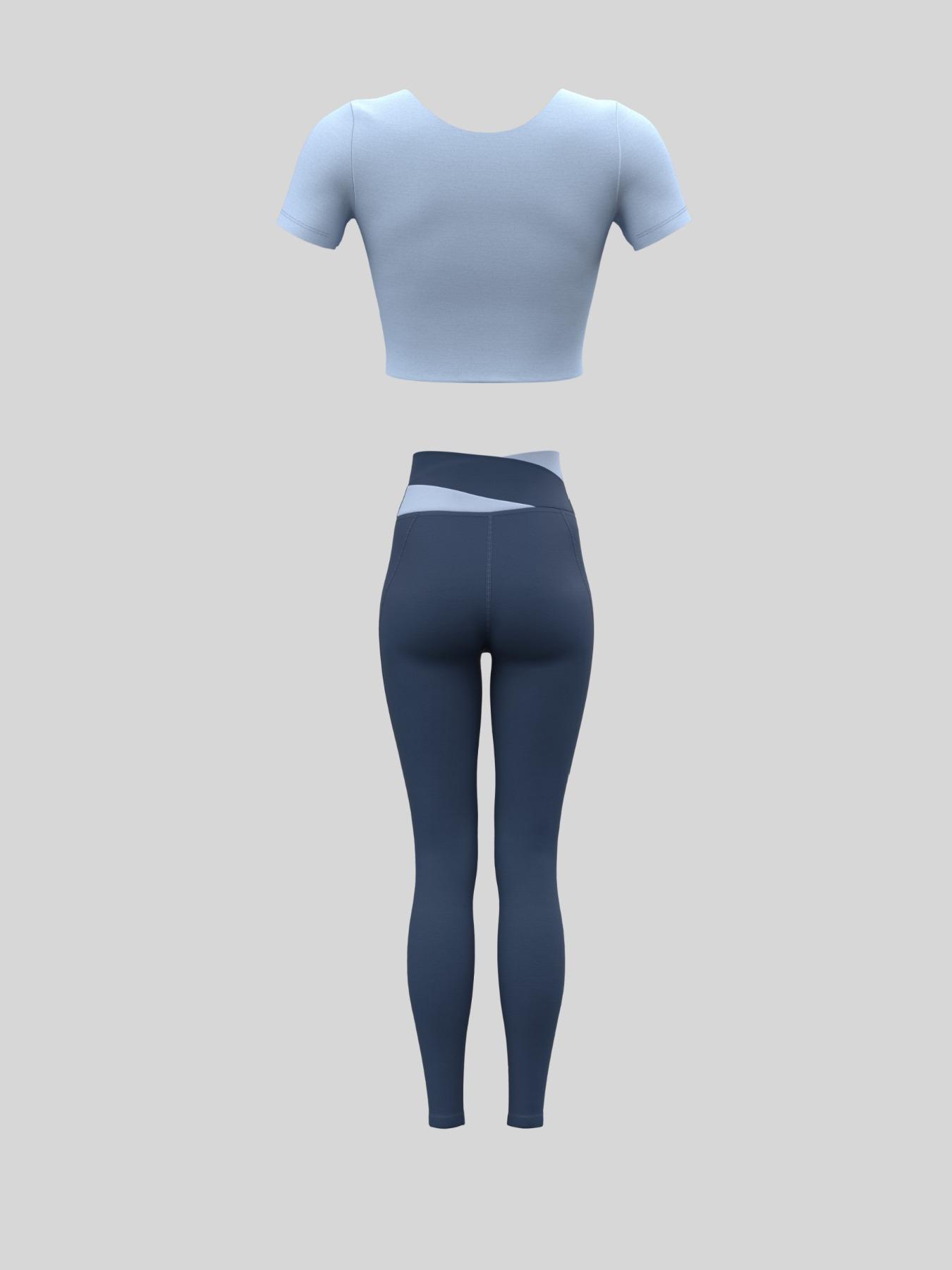 Women's Colorblock Crop Tee & High Waist Leggings Tracksuit Set, Sporty Breathable Comfy Outfits for Yoga Gym Workout Running Clothes, Ladies Sportswear for All Seasons