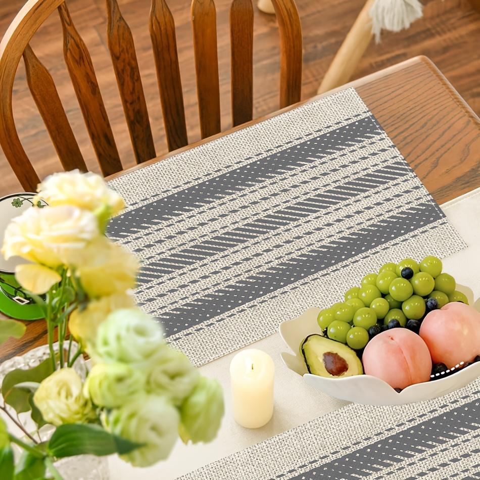 1/2/4/6/8pcspcs Linen Placemats Suitable for - Striped Rectangular Table Mats, Machine Washable & Durable Linen Table Protectors, Elegant Dining Table Decor for Kitchen, Party, Daily Use (1/2/4/6/8pcs)