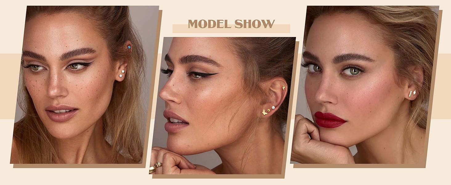 FUNRUN 21 Pairs Hypoallergenic Flat Back Stud Earrings – 316L Surgical Stainless Steel, Screw Back Cartilage Earrings Set for Sensitive Ears, Small Stackable Jewelry for Women & Men