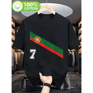 1pc of Men'S Portugal No. 7 Football Jersey Featuring Black, Green, And Red Stripes. This Casual Short-Sleeved Round Neck Shirt Is Machine Washable And Makes a Perfect Gift for Sports Enthusiasts During Spring And Summer. Note: This Is The Upper Gar