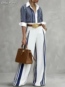 High-Waisted Colorblock Wide-Leg Pants, No Belt Included, with Pockets, Stylish and Comfortabe, Perfect for Daily Wear