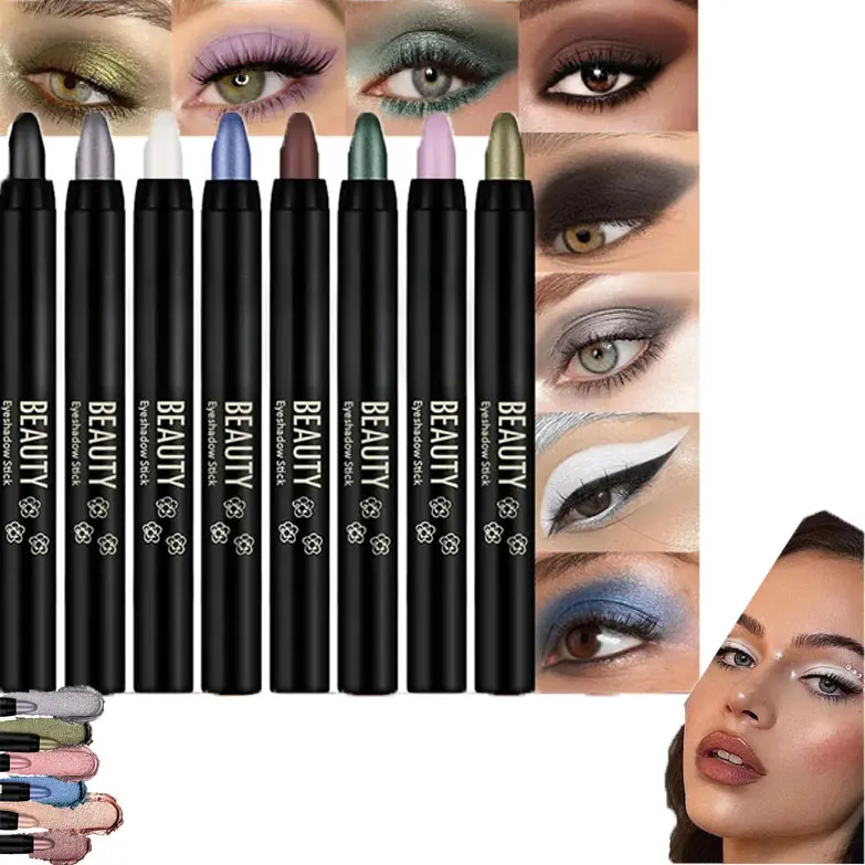 8Pcs Cream Eye Shadow Sticks Set, Matte Shimmer Waterproof Pigmented Eyeshadow, 2-in-1 Eyeliner Pencil & Eye Highlighter Brightener Stick for Older Women, Sombras Para Ojos,