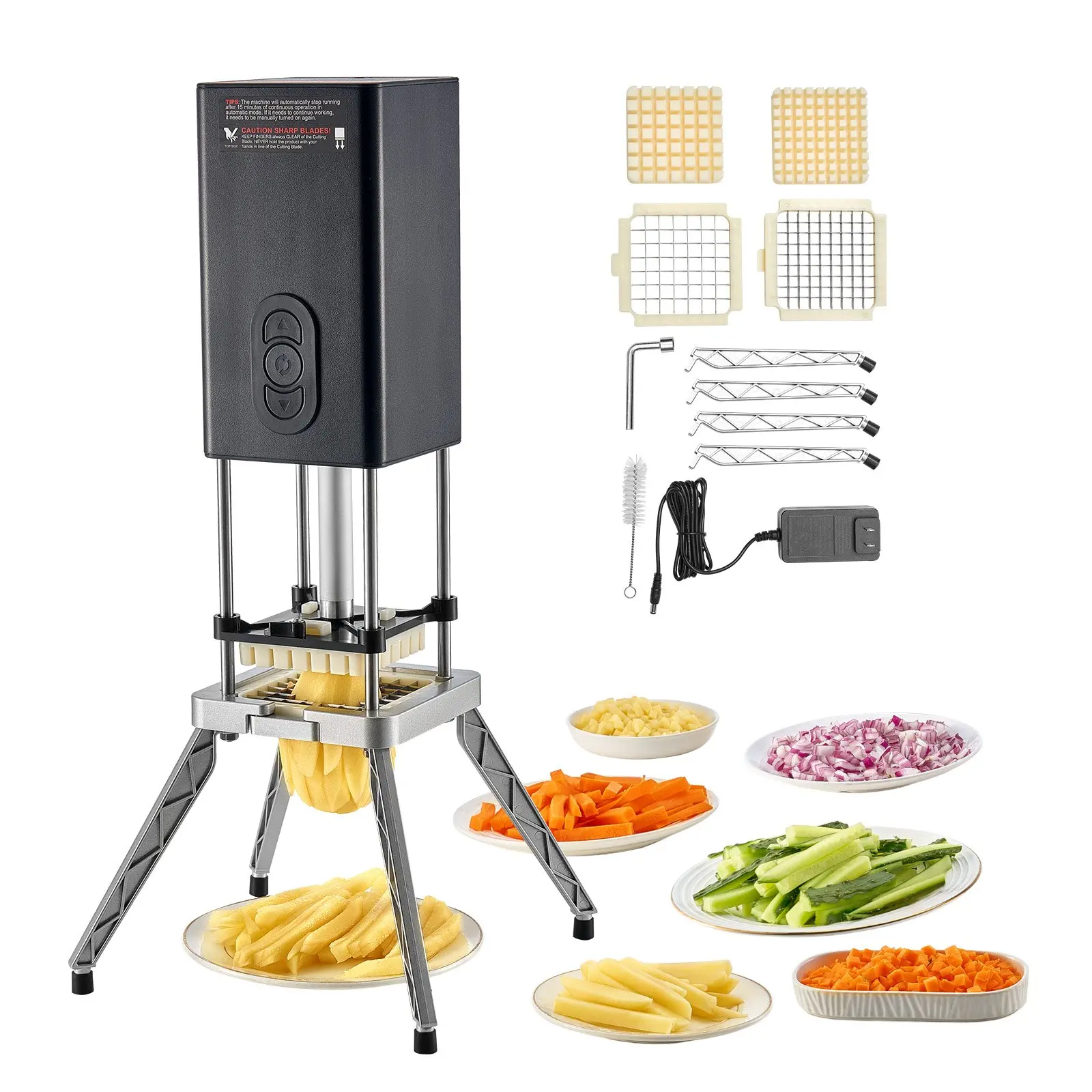 VEVOR Commercial Electric French Fry Cutter, Stainless Steel Cooking Tool with 2 Replacement Blades (1/2-in, 3/8-in) for Potatoes, Vegetables, Fruits - Restaurant & Home Kitchen Food Tray Prep Equipment