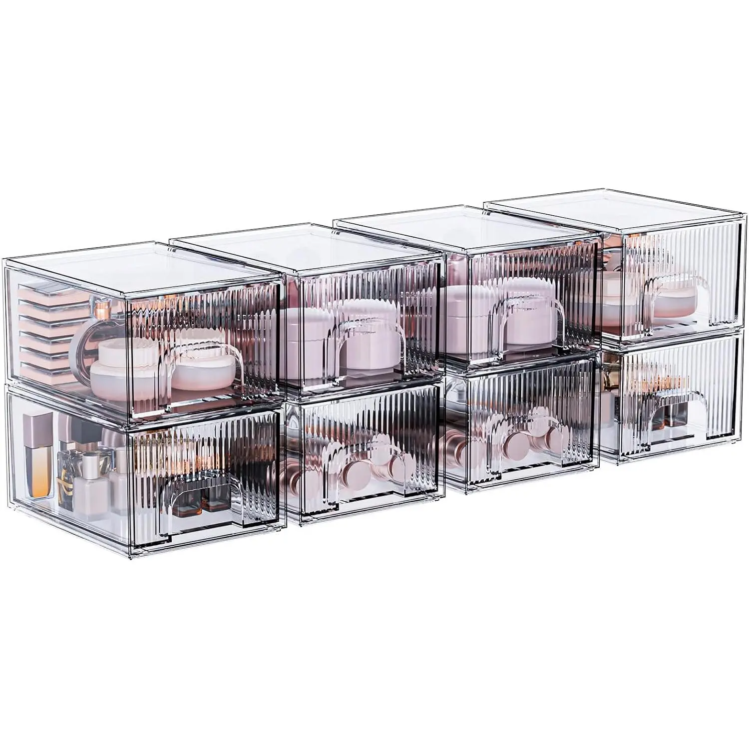 8 Pack Clear Stackable Storage Drawer,  Drawer,  Organizer, Plastic Organizer for Dresser, Under, Kitchen Cabinet, Pantry,  Organization and Storage