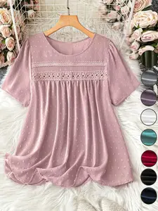 Women's Summer Casual Loose-Fitting Ruffle Short Sleeve Top, European & American Style Big Size Blouse Shirts, Comfortable Daily Wear, Womenswear
