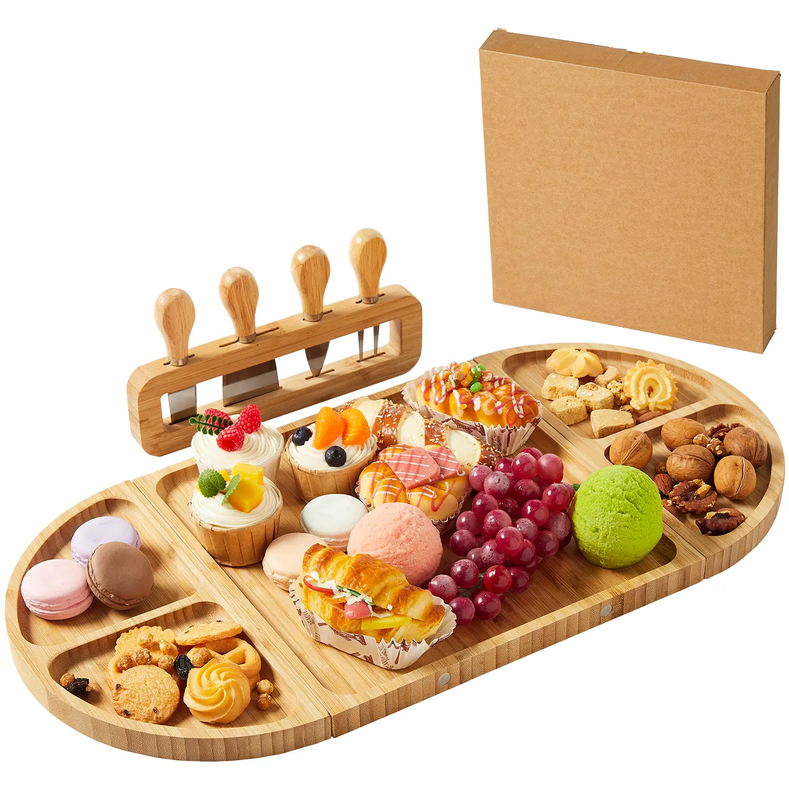 Wooden Cheese Board & Knife Set for 8-10 People – Large 23x11.6 Inch Cold cuts platter Platter – Magnetic Compartments – Ideal Serving Tray for Parties, Housewarming & Wedding Gifts – For Cheese, Crackers, Snacks