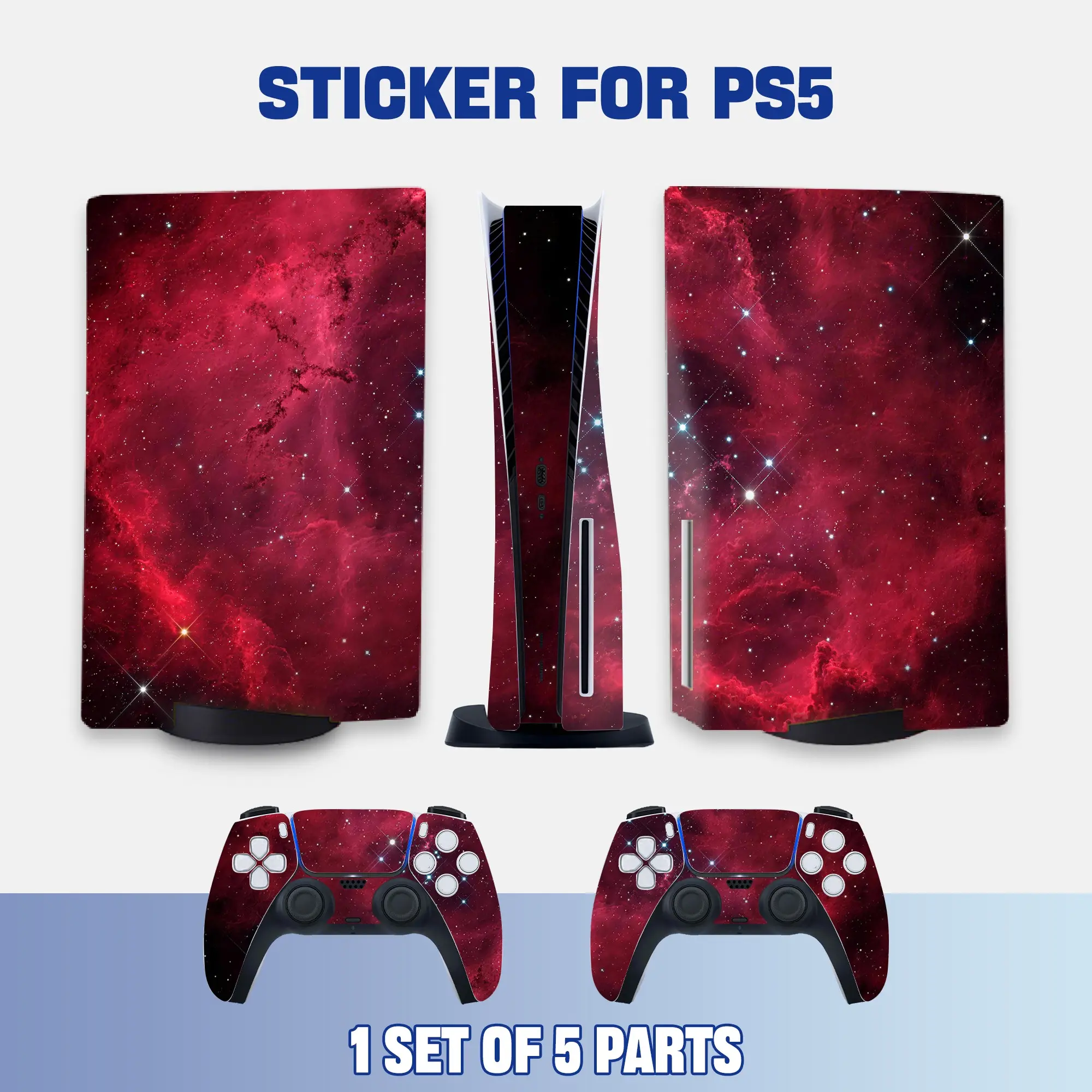 Ps5 Console and Controller Stickers, Nebula Starry Art Vinyl Protective Film, Waterproof Scratch-Resistant, Removable Without Residue, Aesthetic Stickers
