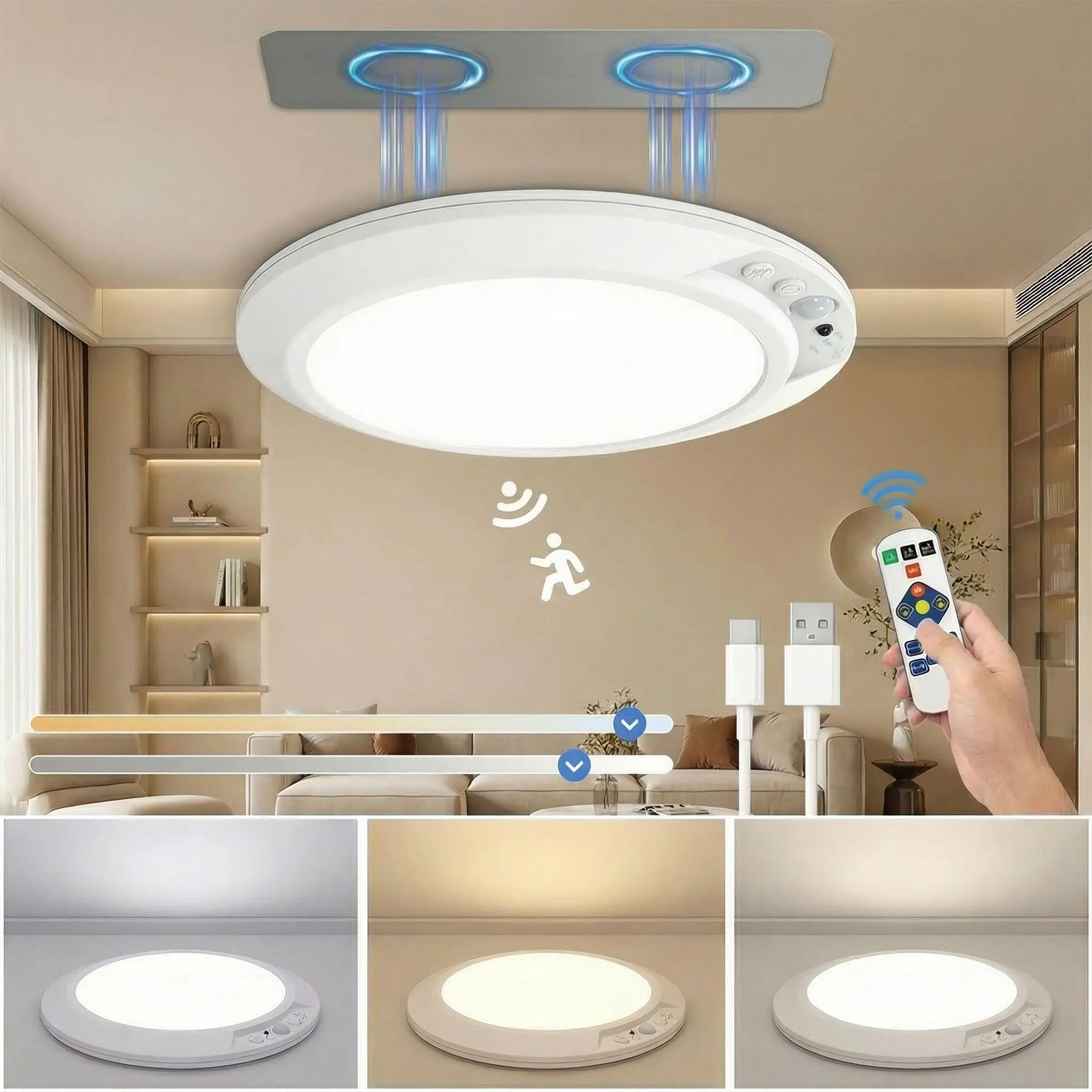 Magnetic Infrared Motion Sensor Light, 8000mah Rechargeable Battery, Ceiling Mounted Hallway Lamp, Entryway, Closet, Balcony Light